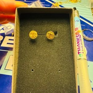 18K Saudi Gold Stud Earrings Solid Real Gold C